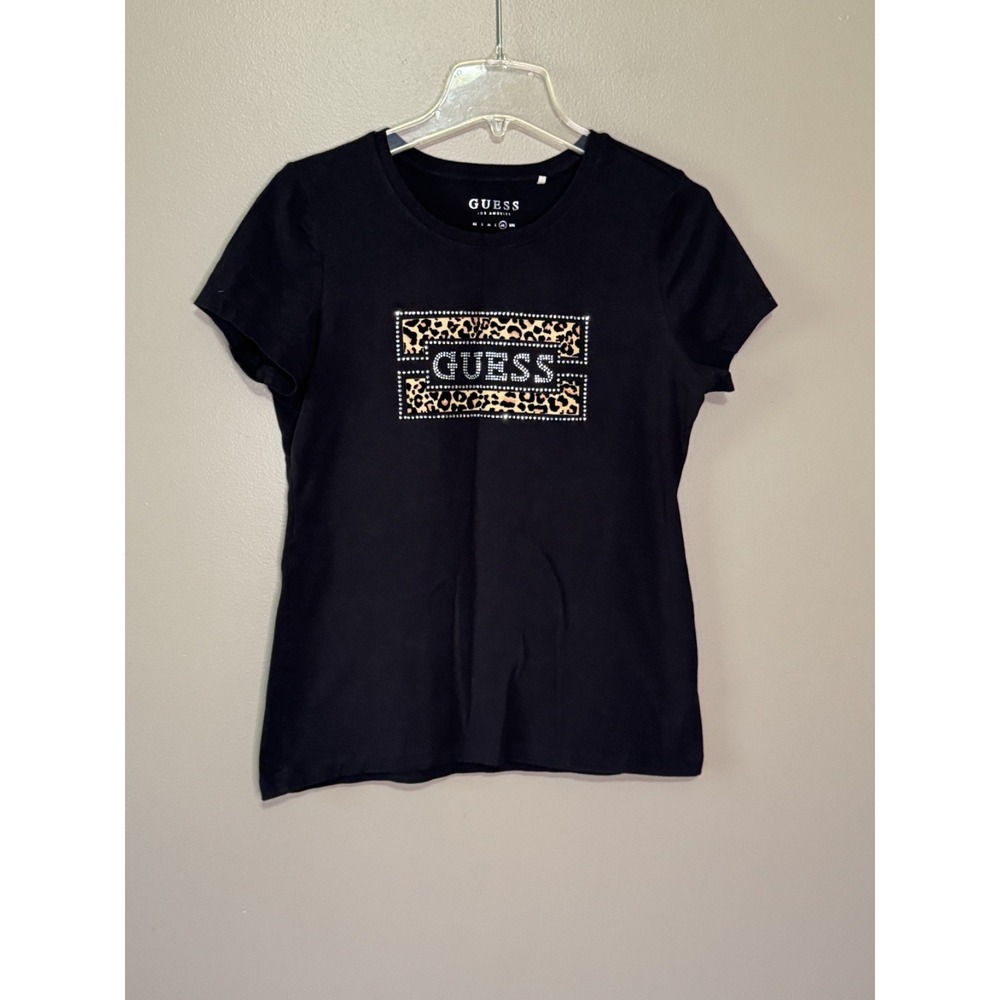 Women's Black Guess Jeweled Tshirt Size L